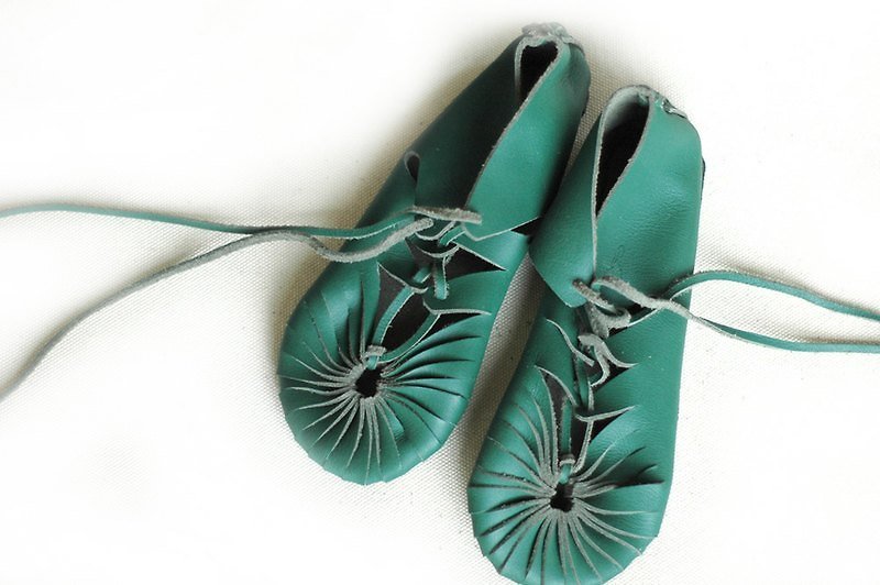 手工真皮平底鞋 {23-24cm綠C} 已售完 - รองเท้าลำลองผู้หญิง - หนังแท้ สีเขียว