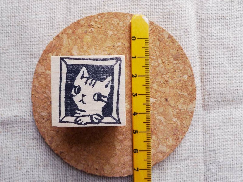 印章-小小畫手作章((轉頭貓)) - 其他 - 木頭 卡其色