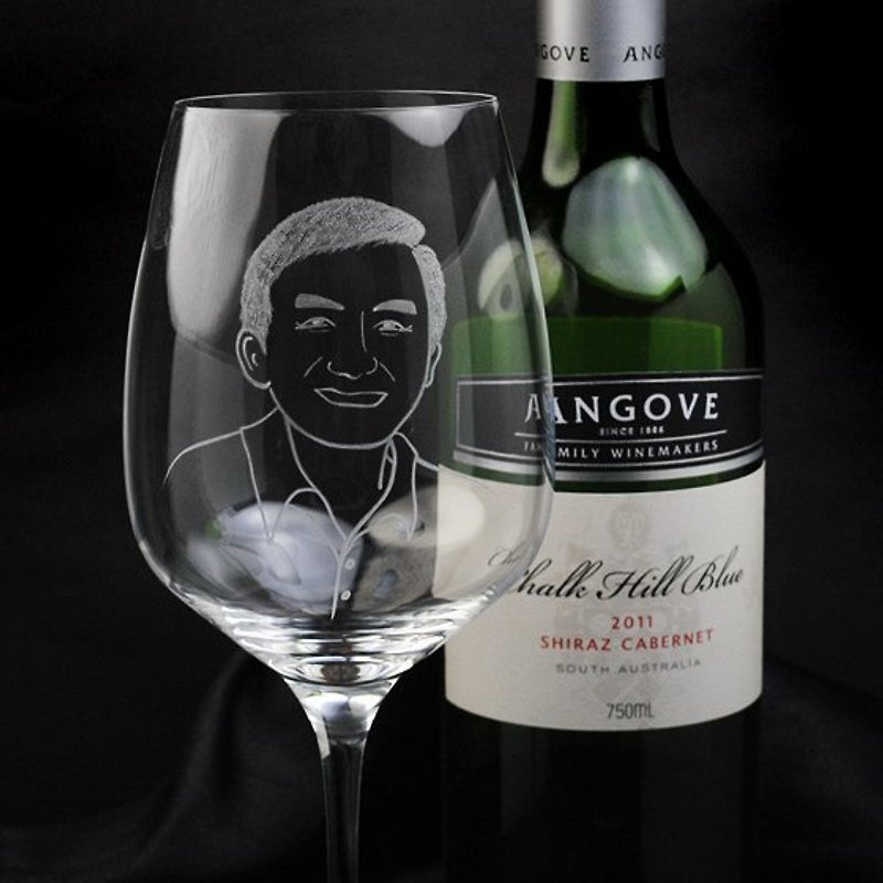 710cc [lettering can quickly wake glasses] (realistic portrait made) glass breathing Germany Eisch glass crystal wine glass engraving Father's Day - Customized Portraits - Glass Black