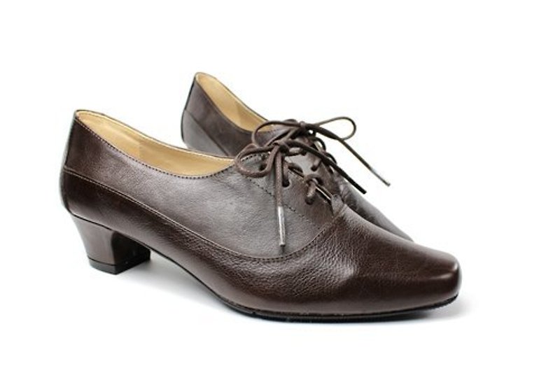 Gaya Piggy Square Shoes - Women's Oxford Shoes - Genuine Leather Brown