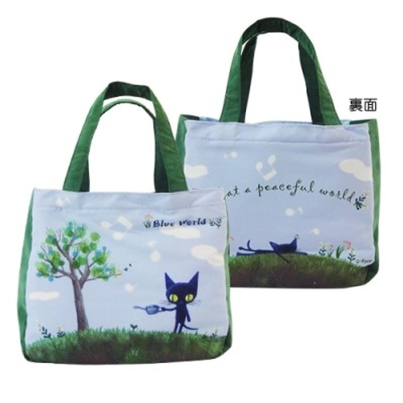 BLUE WORLD、小さなバッグ付きの日本のブルー猫の木_緑 (BW1408102) - トート・ハンドバッグ - その他の素材 多色