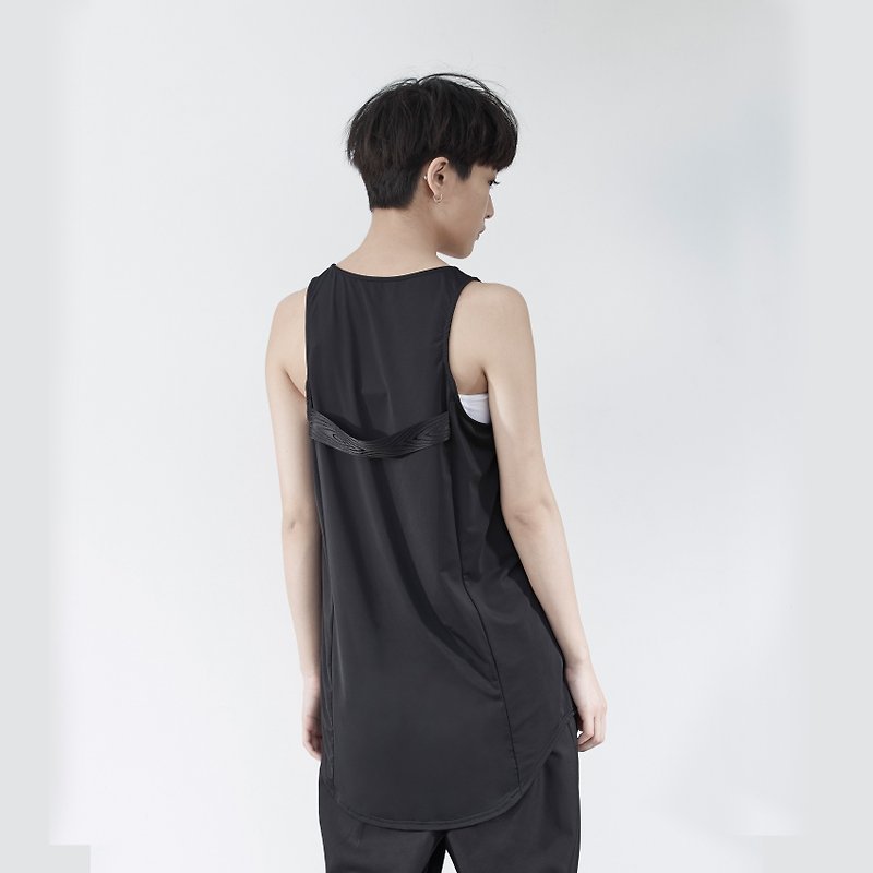 TRAN - back belt vest - เสื้อผู้หญิง - เส้นใยสังเคราะห์ สีดำ