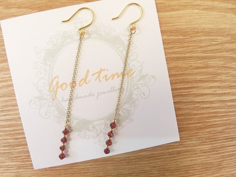 | Touch of moonlight | Garnet line Chain earrings small section - Earrings & Clip-ons - Other Materials Purple