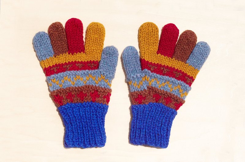 Christmas gift limited one hand-woven pure wool knitted gloves / wool gloves / warm gloves-childlike stripes - Gloves & Mittens - Other Materials Multicolor