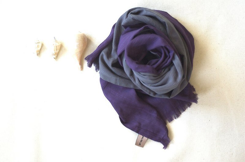 純棉雙色圍巾-灰＋紫 - 絲巾 - 棉．麻 