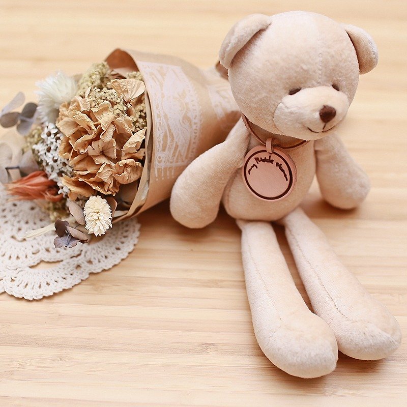 [Miyue gift box, birthday gift box] Handmade organic colored cotton mini bear one soothing toy - Baby Gift Sets - Cotton & Hemp Brown