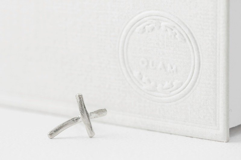 QLAM Handmade Silver Earrings- The cross -Gospel jewelry, the grace cross - ต่างหู - โลหะ สีเทา