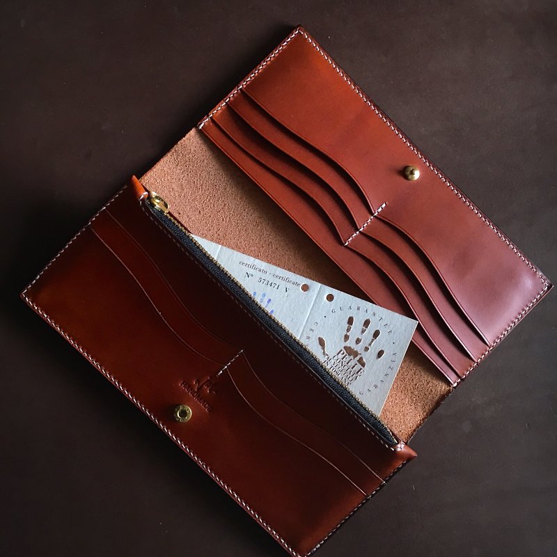 JM-LW1 handmade 10 card long clip Italian vegetable tanned leather - Wallets - Genuine Leather Multicolor
