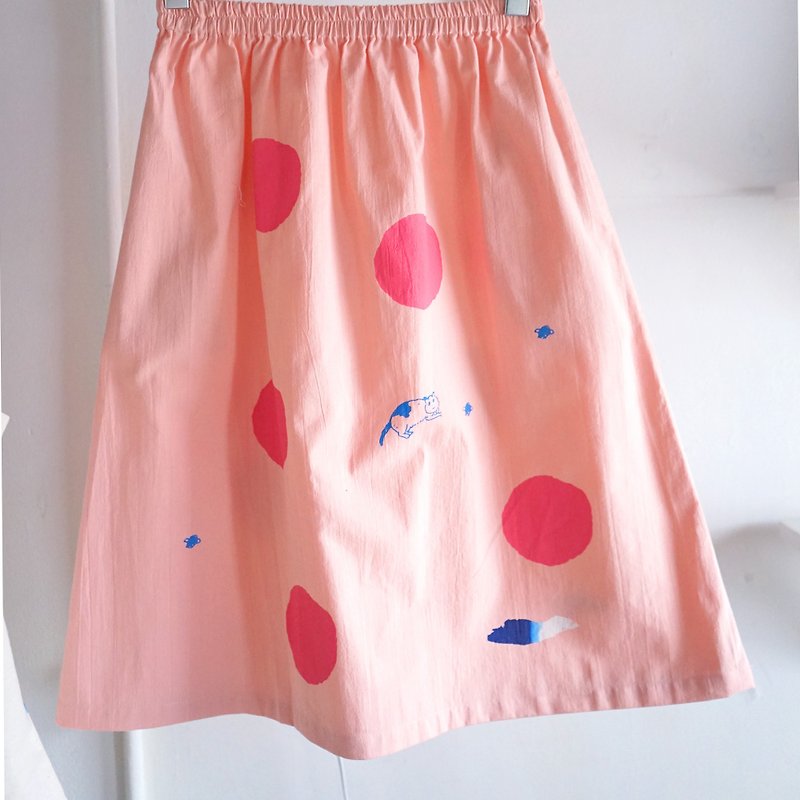 ピンクの海の丸いスカートで美しいサークルを回してください - スカート - コットン・麻 ピンク