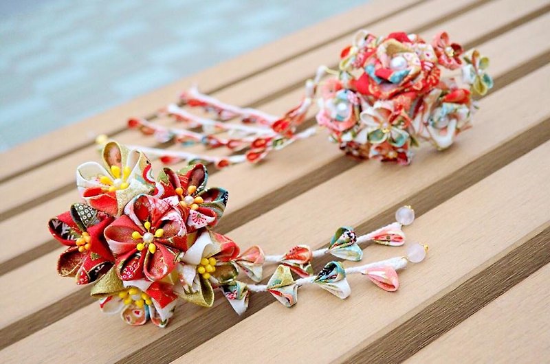 Japanese handmade flower Japanese cloth gold red line rose flower retro hairpin kimono bathrobe cos - Hair Accessories - Other Materials Gold
