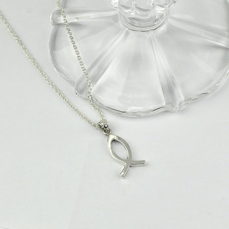 Sterling Silver Ichtus Necklace,Jesus Fish Necklace - Necklaces - Sterling Silver Silver