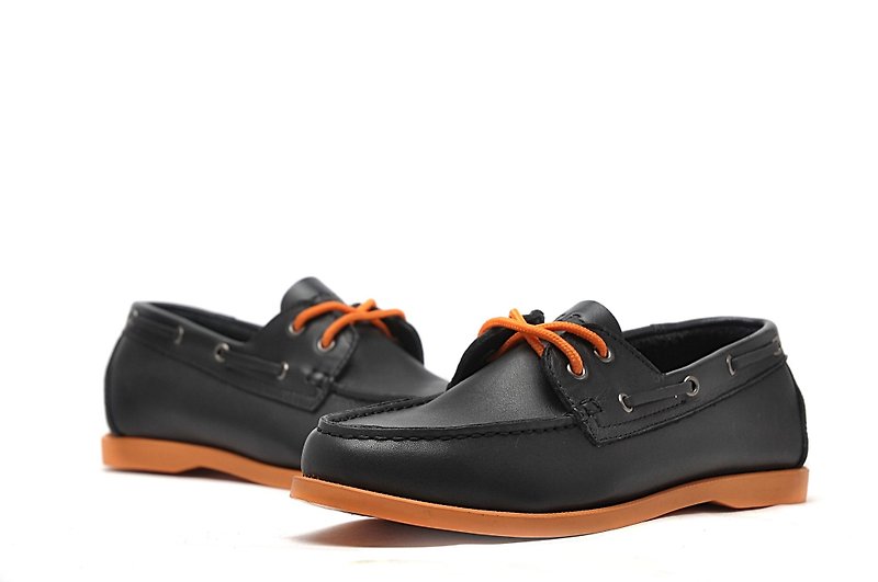 Temple filial pie color macarons leather sailing shoes Caixia orange - รองเท้าลำลองผู้ชาย - หนังแท้ สีส้ม