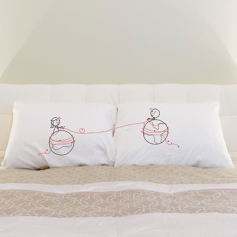 ''Mars and Venus'' Boy Meets Girl couple pillowcases by Human Touch - หมอน - ผ้าฝ้าย/ผ้าลินิน สีกากี