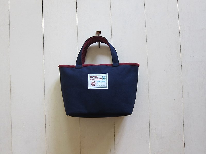 梯形包系列-帆布小號托特包(海軍藍+酒紅) - Handbags & Totes - Other Materials Multicolor