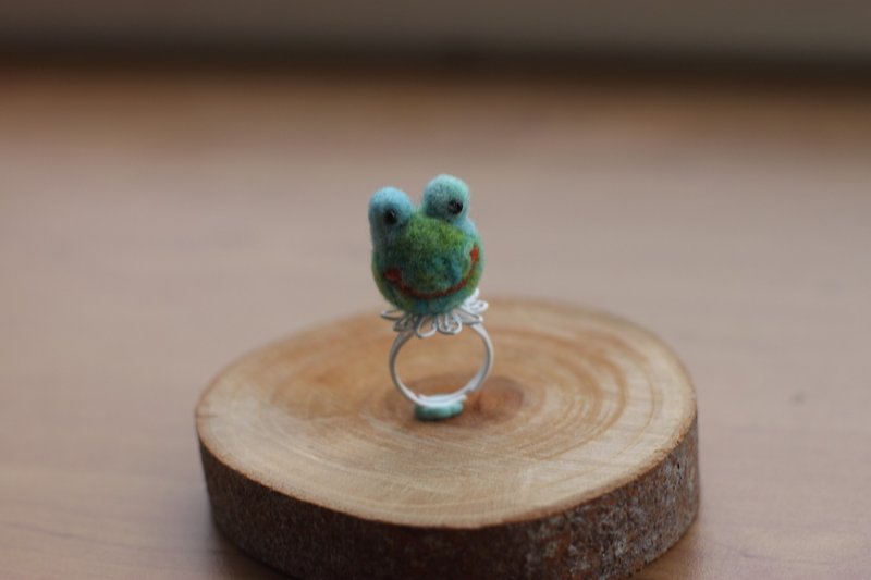 Aqua Frog adorable ring only this one currently available direct from stock index - General Rings - Wool Green