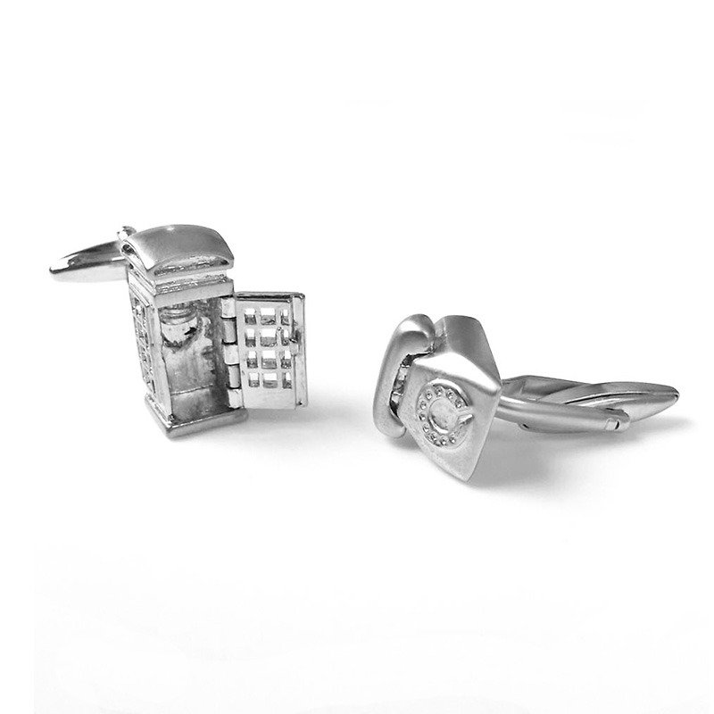 Retro telephone and public telephone booth cufflinks Public Telephone Booth Cufflink - กระดุมข้อมือ - โลหะ 
