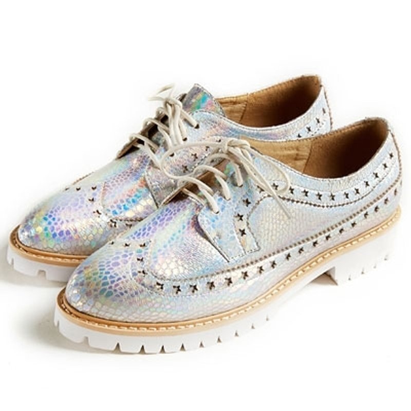 e'cho‧ play fun fashion stars perforated Derby ║ec23 silver - รองเท้าลำลองผู้หญิง - หนังแท้ สีแดง