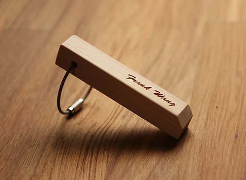 木樂館 Happy Wood 【客製化】原木鋼索鑰匙圈-雙面雷雕