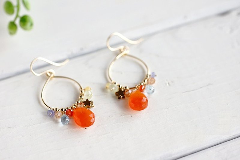 14kgf Orange chamomile ring earrings - Earrings & Clip-ons - Gemstone Orange