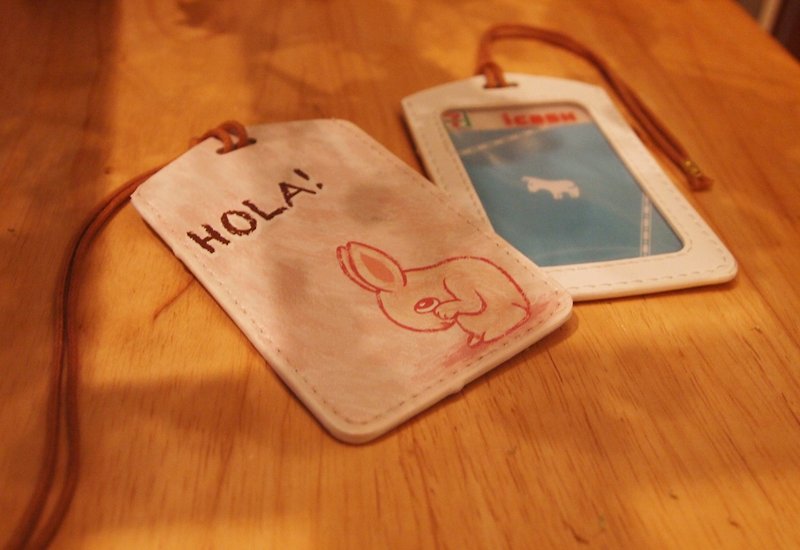 多功能卡套鑰匙圈-Hola!害羞的兔子 - 證件套/識別證套 - 人造皮革 