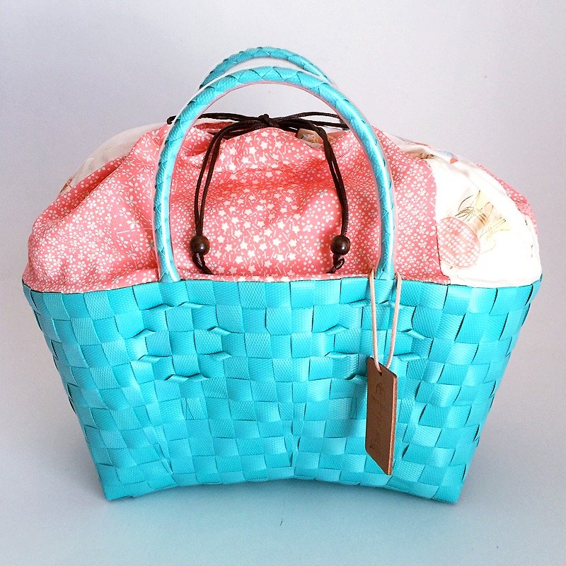 プラバッグ（マナ・カバン x  jolliesコラボ）【正絹メイン】水色 - 手提包/手提袋 - 防水材質 粉紅色