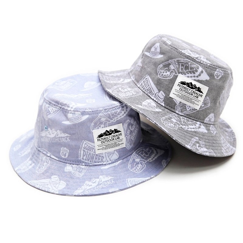 Filter017 - Fisherman Hat Outdoor Graphics Pattern Oxford Bucket Hat - หมวก - วัสดุอื่นๆ สีเทา