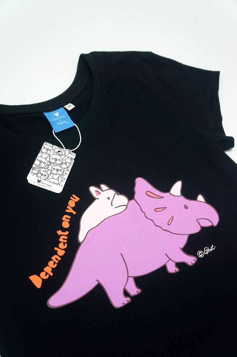 [Falunge and Triceratops] - Girls Short T-Shirt - Black XL - Women's T-Shirts - Cotton & Hemp Black