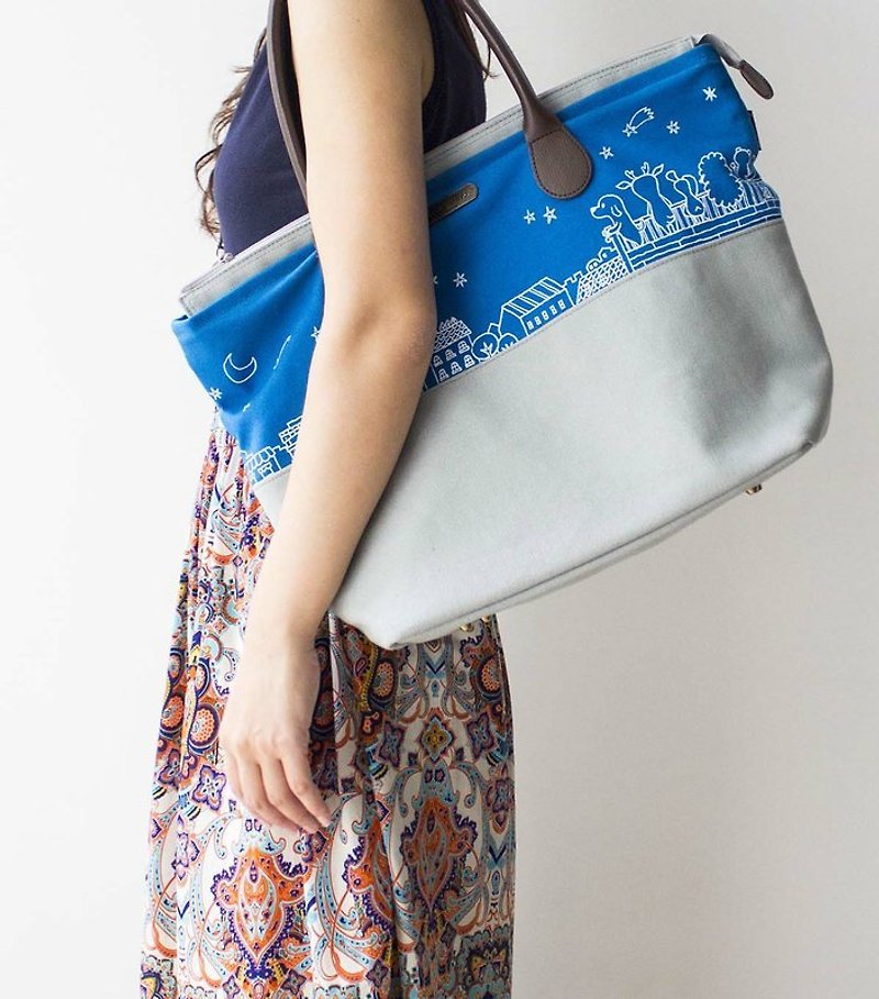 Canvas tote bag [LoLat] -Good Night - กระเป๋าแมสเซนเจอร์ - ผ้าฝ้าย/ผ้าลินิน สีน้ำเงิน