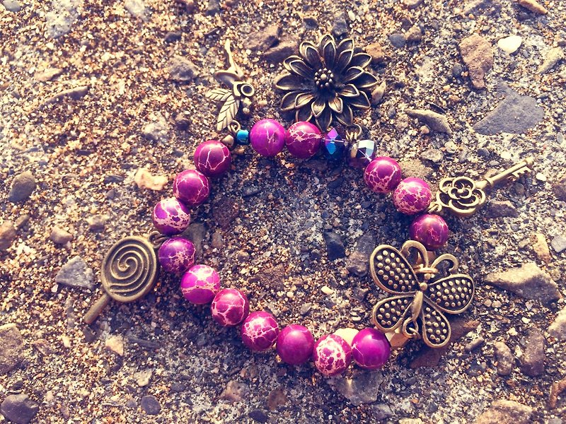 Pink - bronze Charm - Bracelets - Other Materials Purple