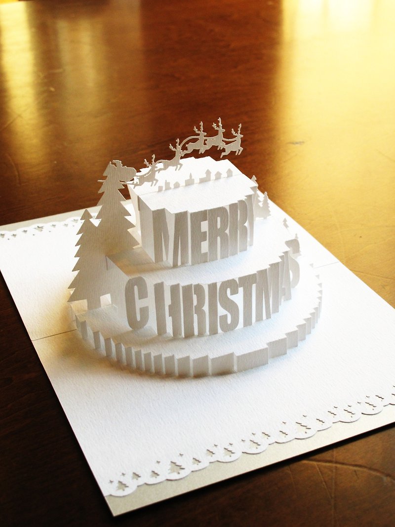 立體紙雕聖誕卡片-聖誕蛋糕 - 卡片/明信片 - 紙 白色