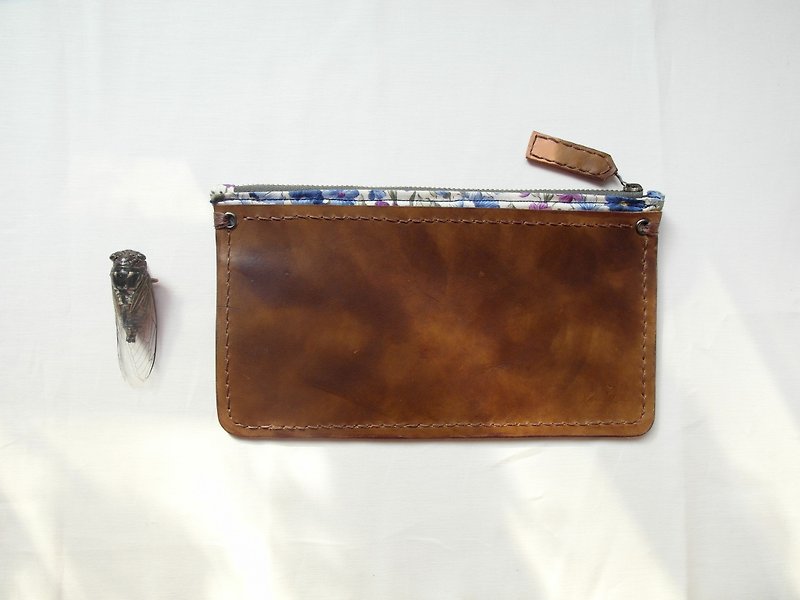 :: Wood :: hand-dyed cowhide long clip / wallet - dark green smoke - Wallets - Genuine Leather Green