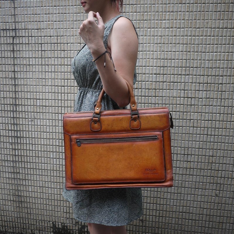 夕卡 Shika // Vintage bag 公事牛皮老包 適陳列用 - 公事包 - 其他材質 