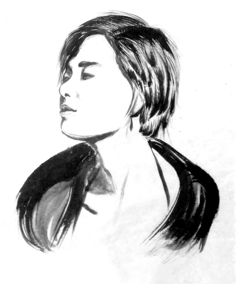 custom portraits - Chinese ink painting - rose liked you - Customized Portraits - Paper White