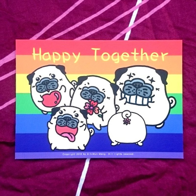 Pug Postcard- Happy Together - การ์ด/โปสการ์ด - กระดาษ ขาว