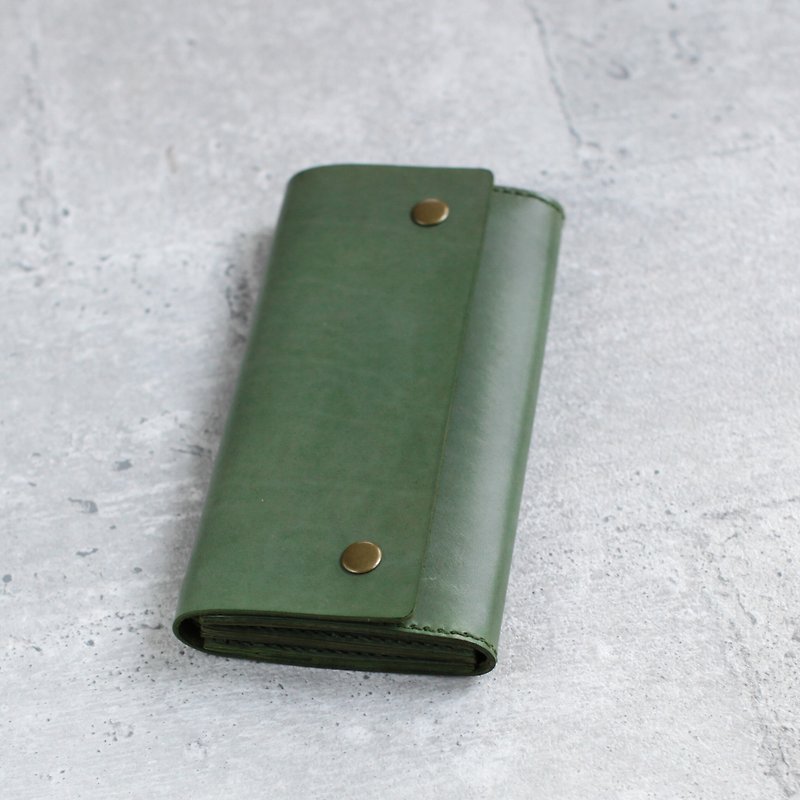 Green vegetable cow hide leather long wallet pouch - Wallets - Genuine Leather Green