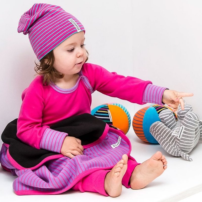 【北歐童裝】北歐有機棉兒童帽子1歲至6歲 條紋櫻桃/綠松石色 - 嬰兒帽/髮帶 - 棉．麻 紅色