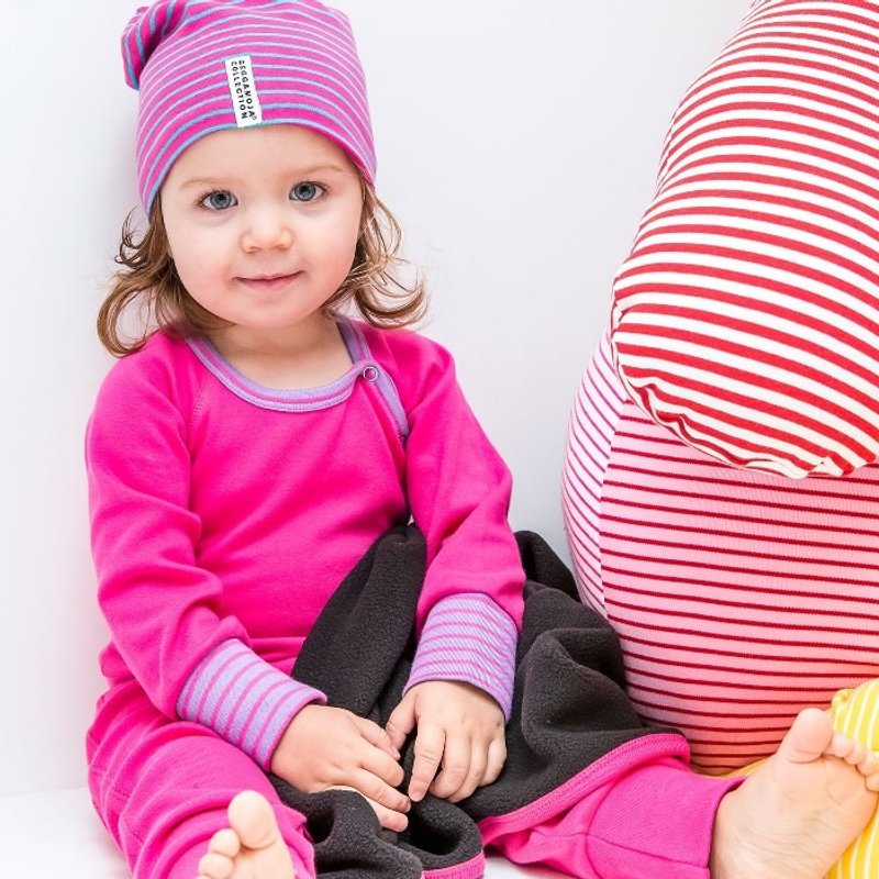 【Nordic Kids】Nordic Organic Cotton Children's Hat 1-6 Years Old - Stripe Cherry/Turquoise - หมวกเด็ก - ผ้าฝ้าย/ผ้าลินิน สีแดง