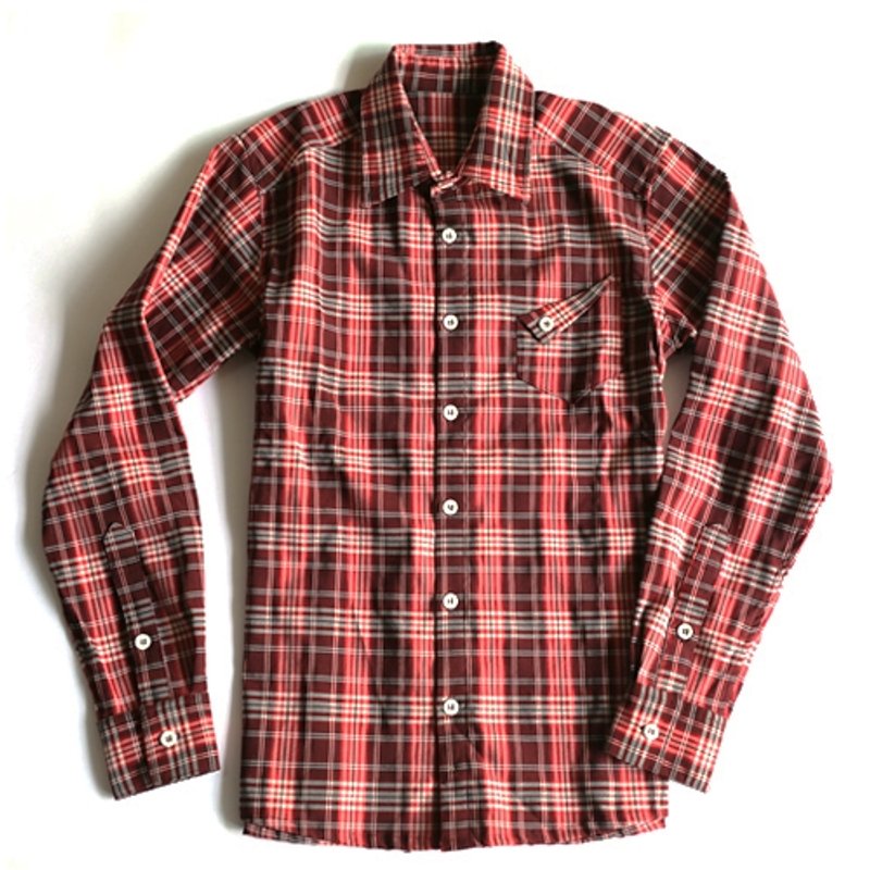 RED-plaid shirt - 女襯衫 - 其他材質 紅色