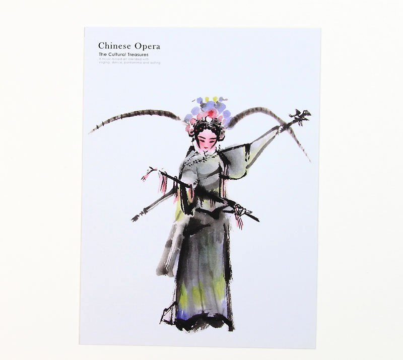 Ink Peking Opera Postcard---Dao Ma Dan - การ์ด/โปสการ์ด - กระดาษ ขาว