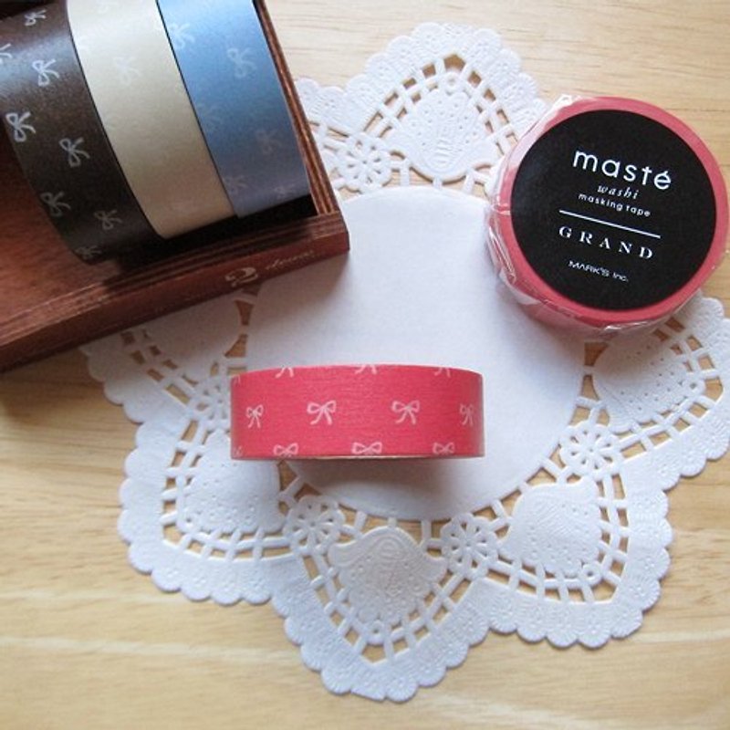 maste Masking Tape 和紙膠帶【蝴蝶結-桃紅 (MSG-MKT17-PK)】 - 紙膠帶 - 紙 粉紅色