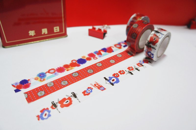Re-engraved safflower paper tape into three groups - Washi Tape - Paper Red