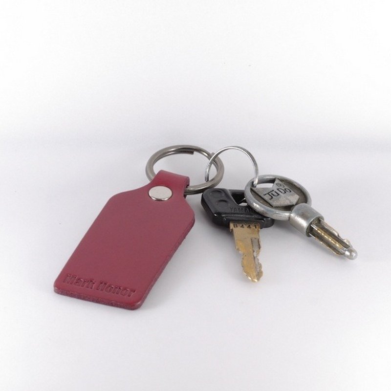 Key ring leather leather 寛 wine red - Keychains - Genuine Leather 