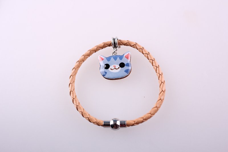 Mini Cat Wood - With Leather Bracelet - สร้อยคอ - ไม้ สีนำ้ตาล