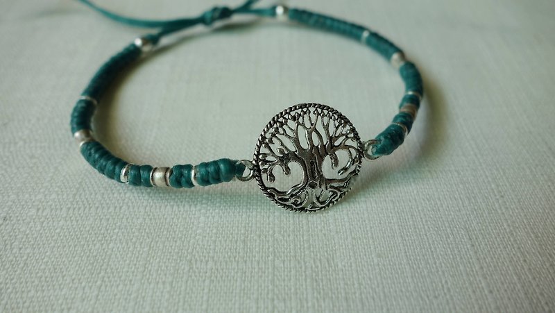 ~ M + Bear ~ Tree of Life 2 Tree Of Life 925 sterling silver bracelet braided silk thin wax Bracelet - Bracelets - Other Metals Green