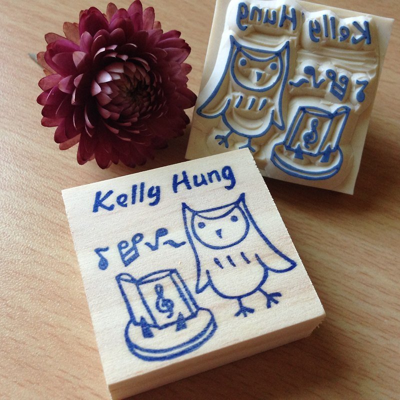 My Rubber Stamp_Name Version (Owl) - งานไม้/ไม้ไผ่/ตัดกระดาษ - ไม้ สีน้ำเงิน