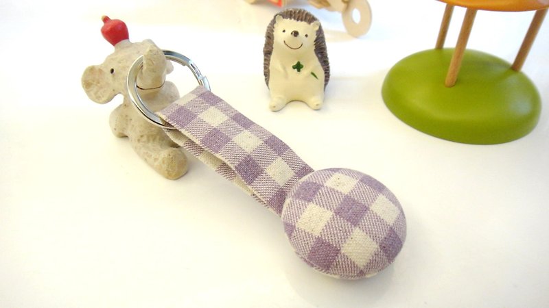 Hand-feel cloth button key ring-purple grid - Keychains - Other Materials Purple