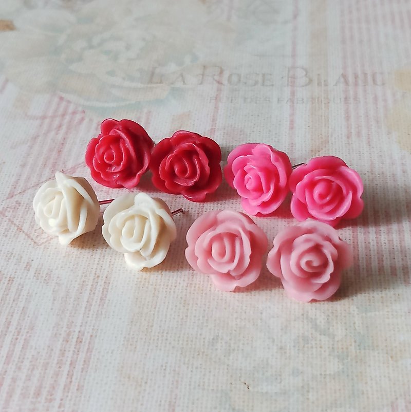 Cute resin small rose earrings 5 colors - ต่างหู - เรซิน หลากหลายสี