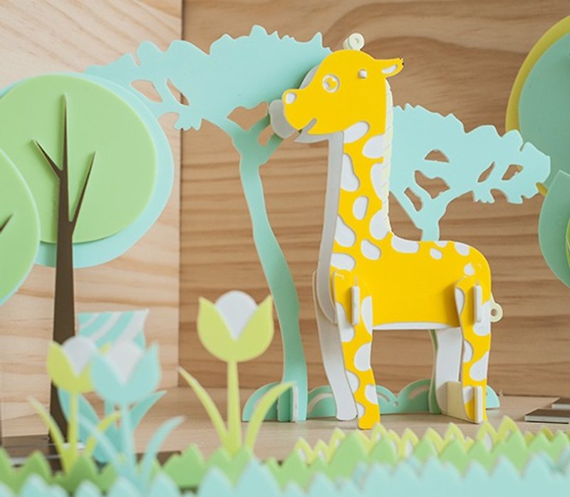 【益智立體拼圖】可愛動物系列 // 大樹長頸鹿 - 嬰幼兒玩具/毛公仔 - 壓克力 黃色