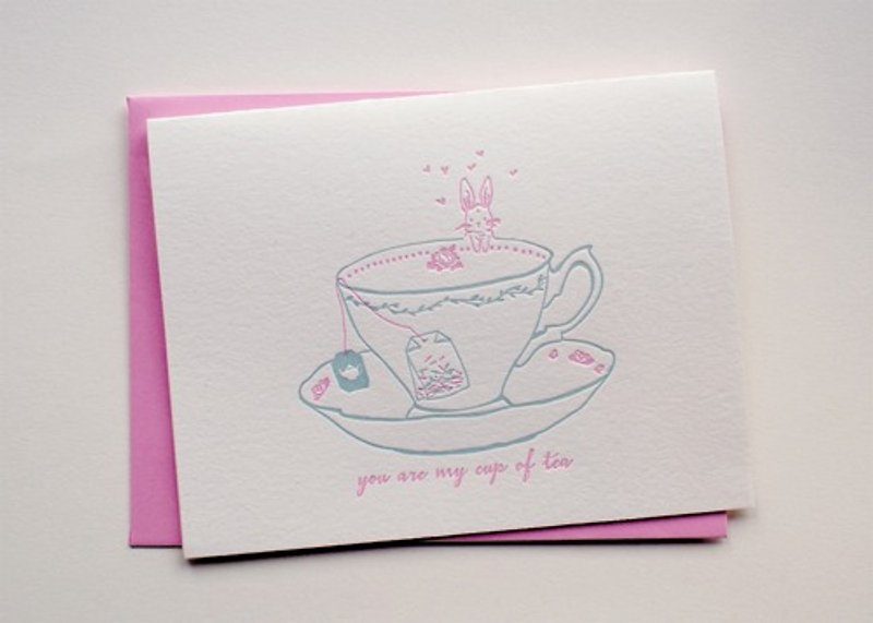 My Cup of Tea - レタープレスラブカード - 愛の旅 - カード・はがき - 紙 ピンク