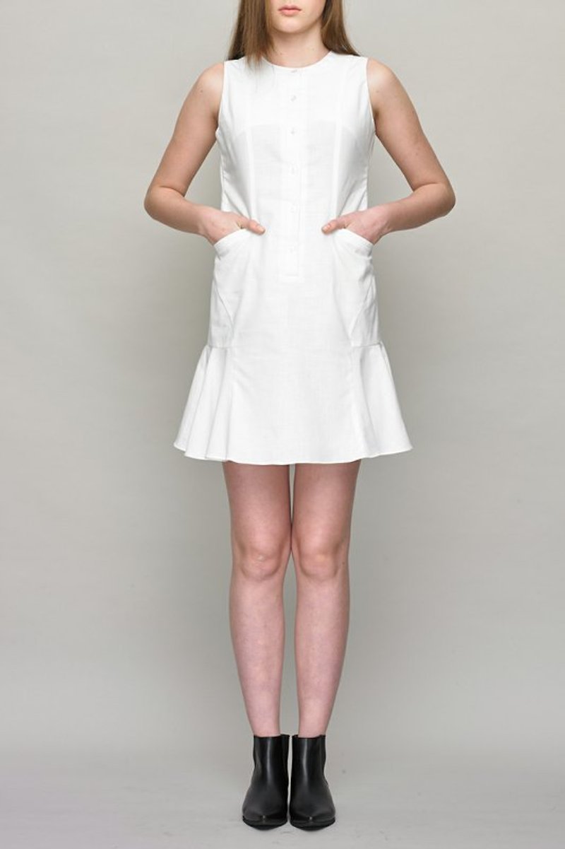 Ruffled Hem Shirt Dress - One Piece Dresses - Cotton & Hemp White